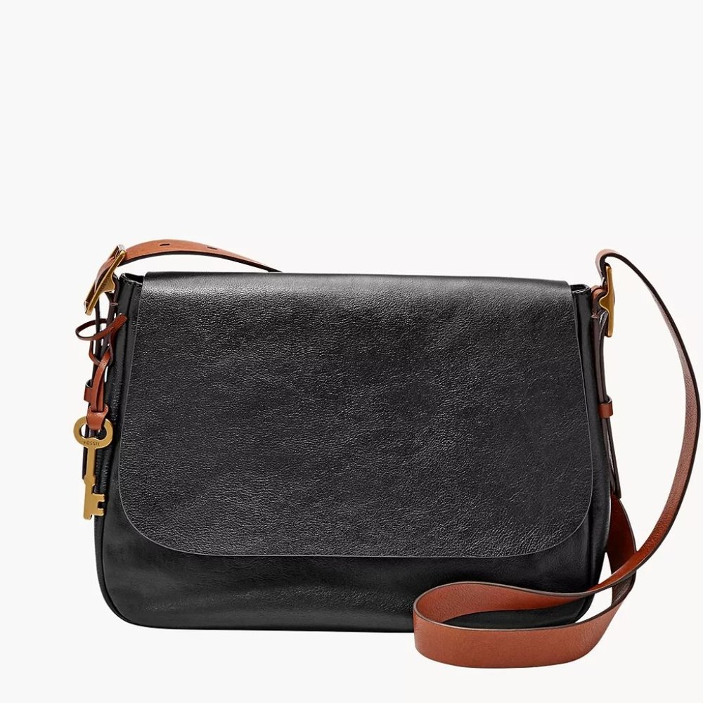 Fossil Harper Large Flap Crossbody Bag Black and Brown